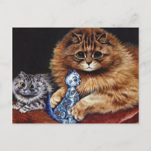 Carte Postale Louis Wain Chat tenant un Cat Trinket