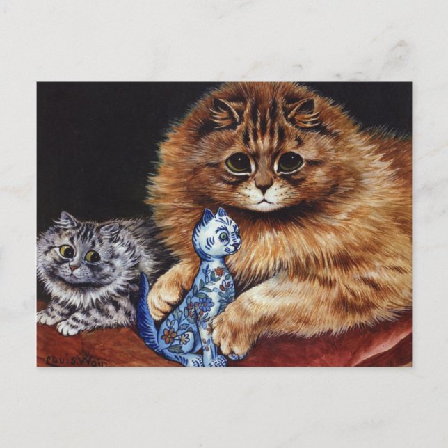 Carte Postale Louis Wain Chat tenant un Cat Trinket (Devant)