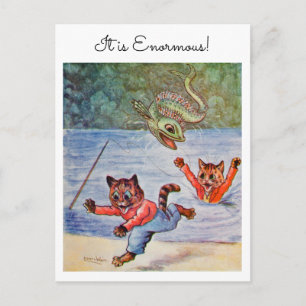 Carte Postale Louis Wain Dessin Amusant Pêche Chats C'est Énorme