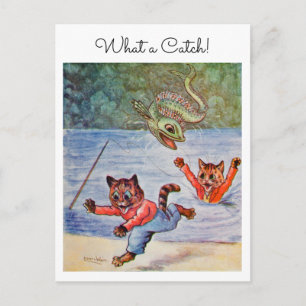 Carte Postale Louis Wain Dessin Animé Amusant Pêche Chats Quelle