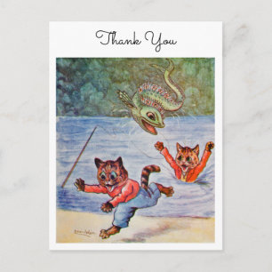 Carte Postale Louis Wain Dessin Animé Drôle Chats de Pêche Merci