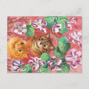 Carte Postale Louis Wain Kitties et Pansies