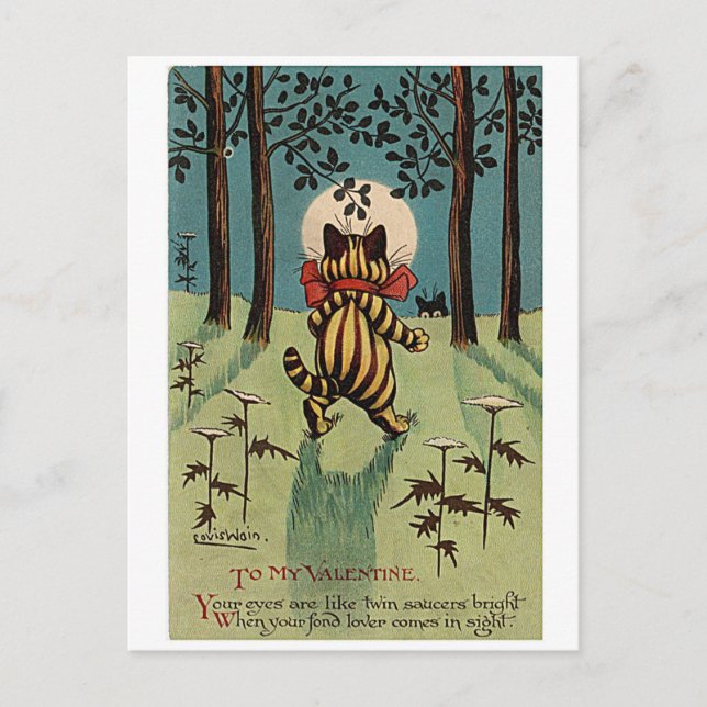 Carte Postale Louis Wain, Valentine Cat,  (Devant)