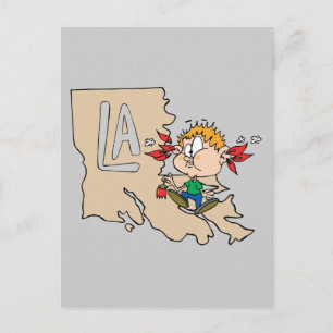 Carte Postale Louisiana LA Map & Cajun Food Cartoon Art Moto