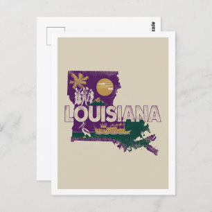 Carte Postale Louisiana Retro Travel Design Icone États-Unis