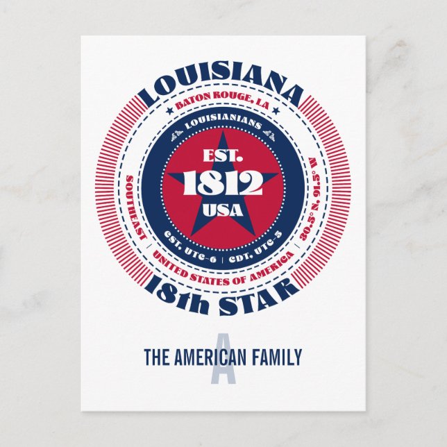 Carte Postale Louisiane, Baton Rouge, LA, Patriotique, Monogramm (Devant)