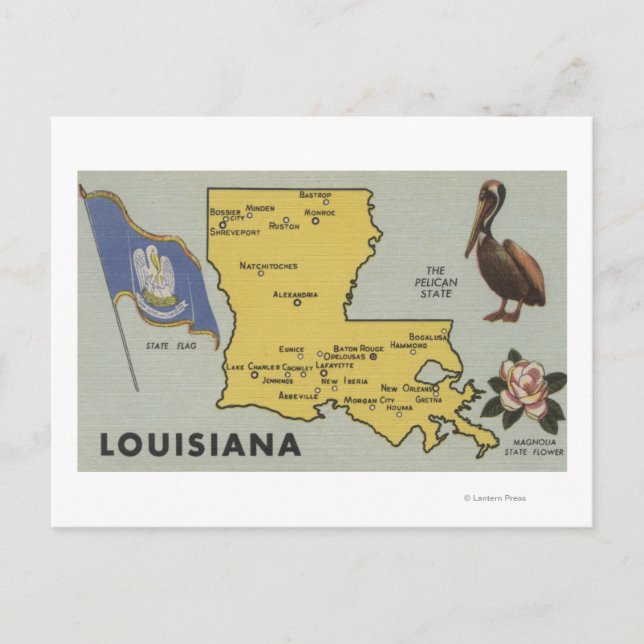 Carte Postale LouisianeCarte détaillée de l'ÉtatLouisiane (Devant)