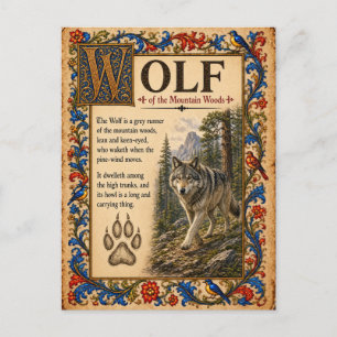 Carte Postale Loup, Art du Bestiaire Médiéval