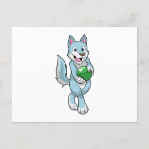 Carte Postale Loup au bowling avec boule de bowling