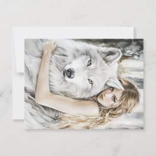 Carte Postale Loup blanc et fille