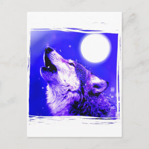 Carte postale Loup bleu clair de lune