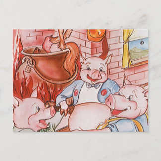 Carte Postale Loup de Cuisine de trois petits cochons, conte Vin