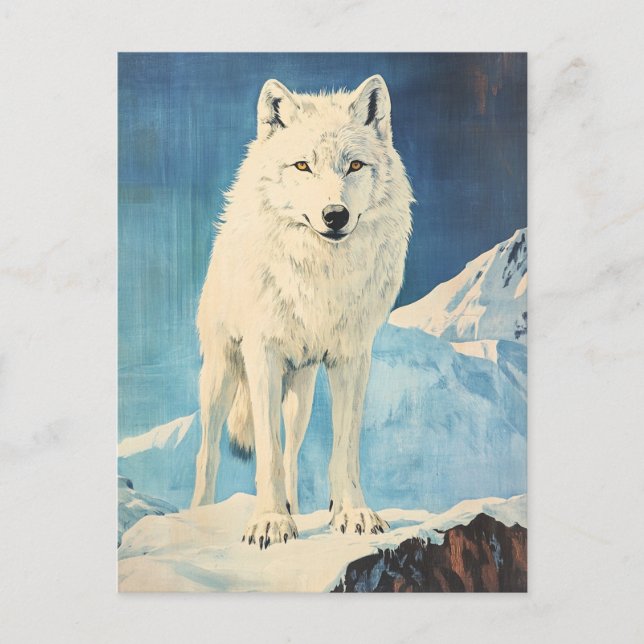 Carte Postale Loup de l'Arctique vintage (Devant)