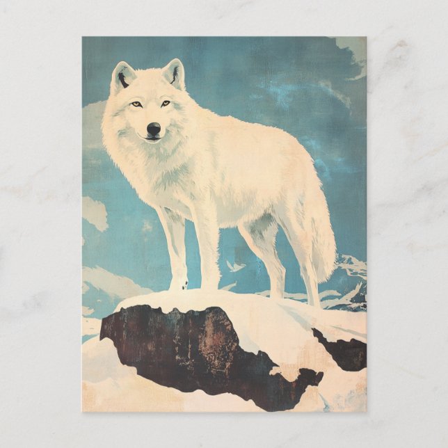Carte Postale Loup de l'Arctique vintage (Devant)