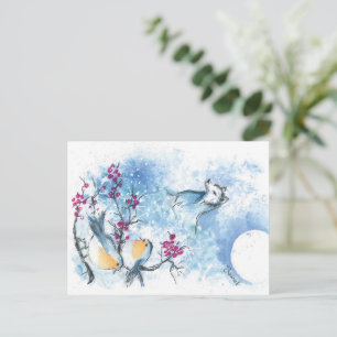 Carte postale Loup de neige et robins