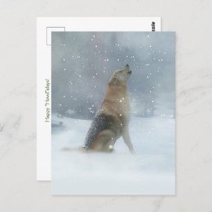 Carte Postale Loup de vacances et neige heureux Howlidays