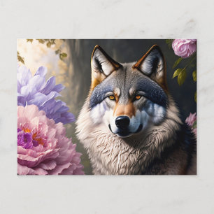 Carte Postale loup en fleurs