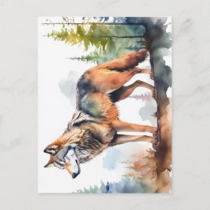 Carte Postale Loup en forêt à l'aquarelle