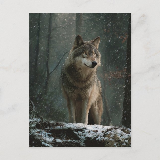 Carte Postale Loup en hiver (Devant)