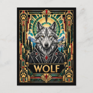 Carte Postale Loup, faune Art déco