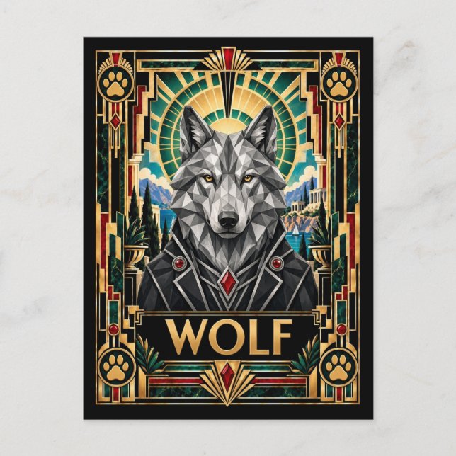 Carte Postale Loup, faune Art déco (Devant)