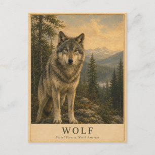 Carte Postale Loup Forêt Boréale VINTAGE