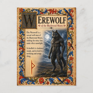 Carte Postale Loup-garou, Art de Bestiaire Médiéval