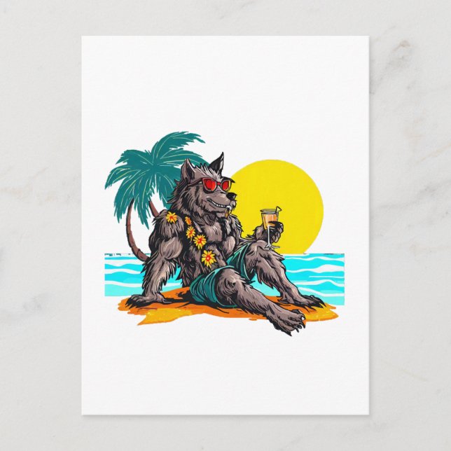 Carte Postale loup-garou en vacances (Devant)