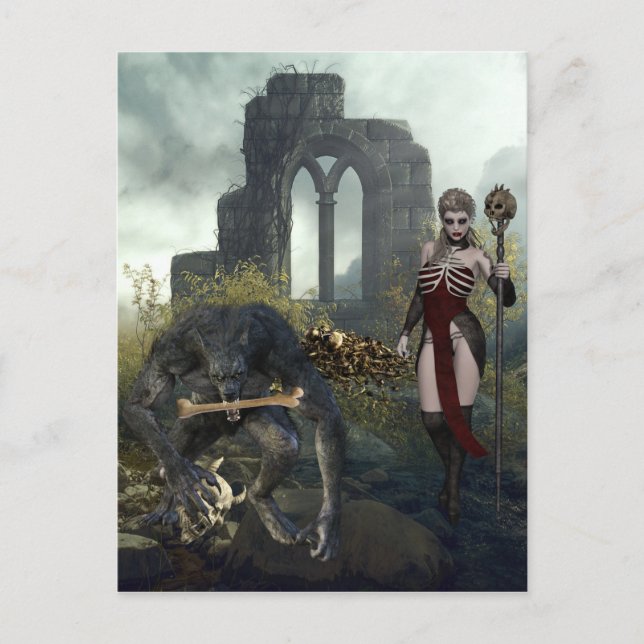 Carte Postale Loup-garou et Vampire Halloween Épouvantable (Devant)