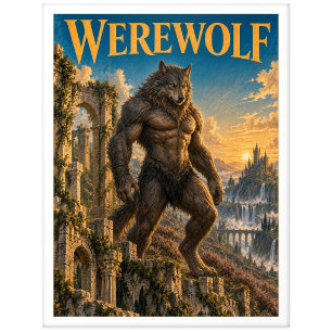 Carte Postale Loup-garou, monstre de fantasy gothique