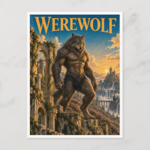 Carte Postale Loup-garou, monstre de fantasy gothique