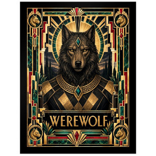 Carte Postale Loup-garou, mythe Art déco