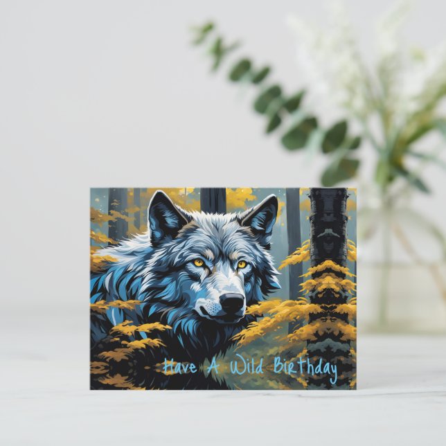 Carte Postale Loup Gris dans la Forêt Dorée (Debout devant)