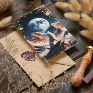 Carte Postale Loup hurlant sous les montagnes au clair de lune