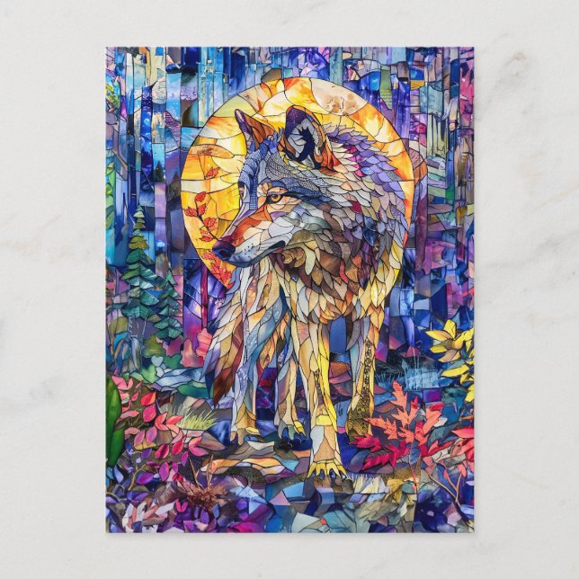 Carte Postale Loup hurlant sous pleine lune (Devant)