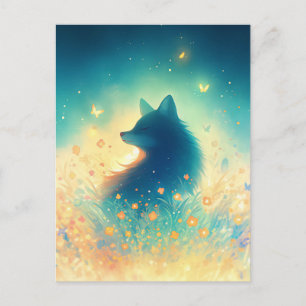 Carte Postale Loup Mystique dans une Prairie Ensoleillée