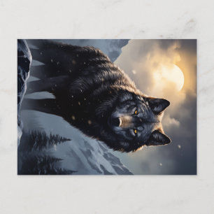 Carte Postale Loup noir dans les montagnes de neige