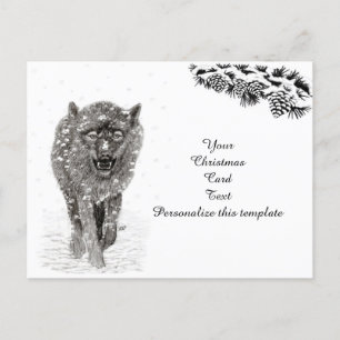 Carte Postale Loup noir en colère dans la neige, hiver sauvage