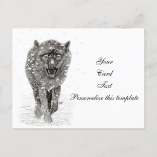 Carte Postale Loup noir en colère dans la neige, hiver sauvage
