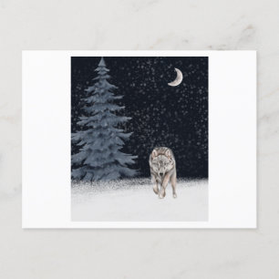 Carte Postale Loup sauvage peint d'aquarelles en hiver