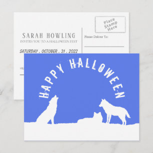 Carte Postale Loups en neige, Invitation de la fête d'Halloween