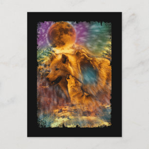 Carte Postale Loups hurlant vers la lune Nature Wolf