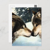 Carte Postale Loups Loup Neige hiver Neige Couple Amour (Devant / Derrière)