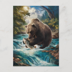 Carte Postale L'ours aux poissons d'or