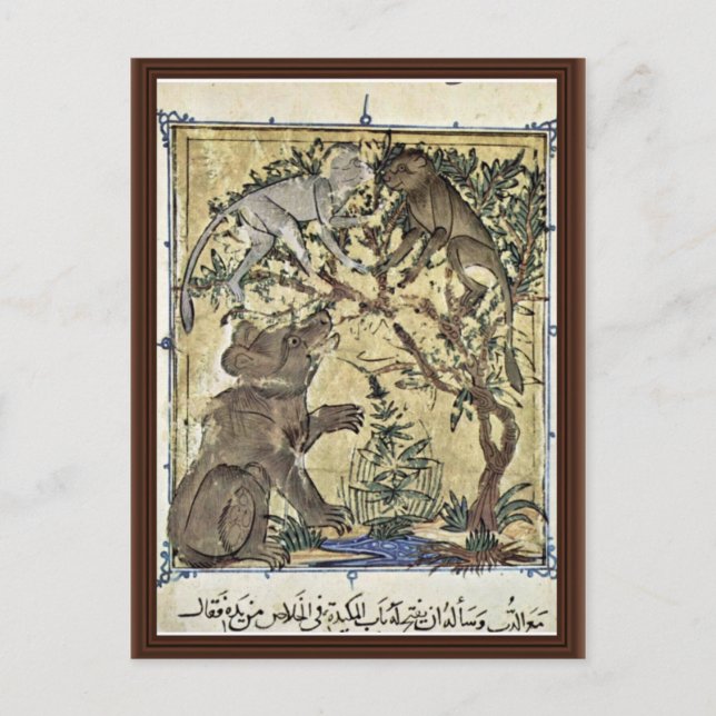 Carte Postale L'Ours Et Les Singes Par Ägyptischer Maler (Devant)