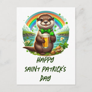 Carte Postale Loutre adorable de la Saint-Patrick avec une boiss