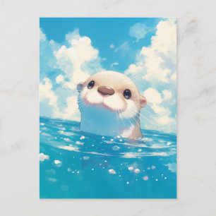 Carte Postale Loutre Aquarelle Bonheur Ciel Bleu