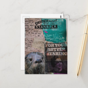 Carte Postale Loutre avec collage de publicités vintage