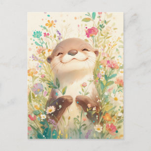 Carte Postale Loutre bienheureuse dans une prairie ensoleillée d