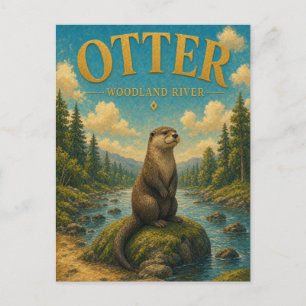 Carte Postale Loutre boisée rivière aquarelle GeoSaga